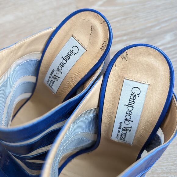 NWOT Giampaolo Viozzi Blue Mesh Cutout Open Toe Mule Leather Shoes, size EU 38 - Picture 4 of 8